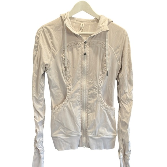 Lululemon Womens Stride Hooded White Jacket Ruched Detail Size 6 - Picture 1 of 8